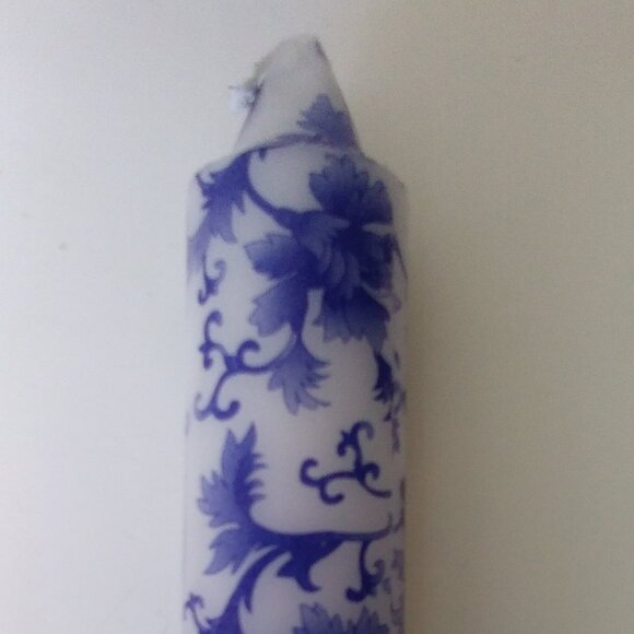 Handmade Blue Lace Leaf Patterned Taper Candles - Picture 2 of 12